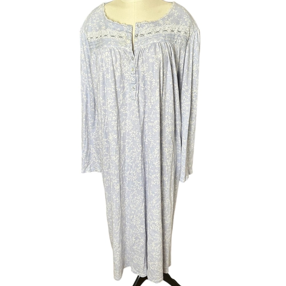 E.W.Williams Woods 2XL Floral Nightgown Cotton Blend Lace Yoke Sleepwear Vintage